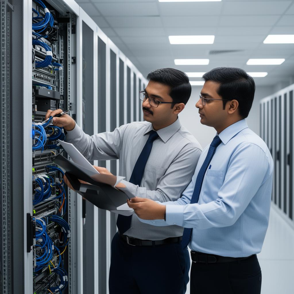 IT engineer and procurement manager reviewing server hardware