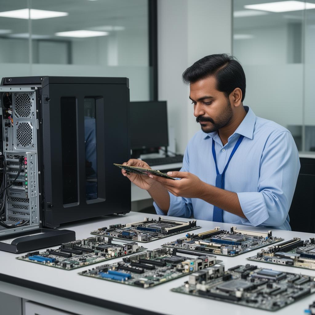 IT specialist reviewing enterprise hardware for business procurement